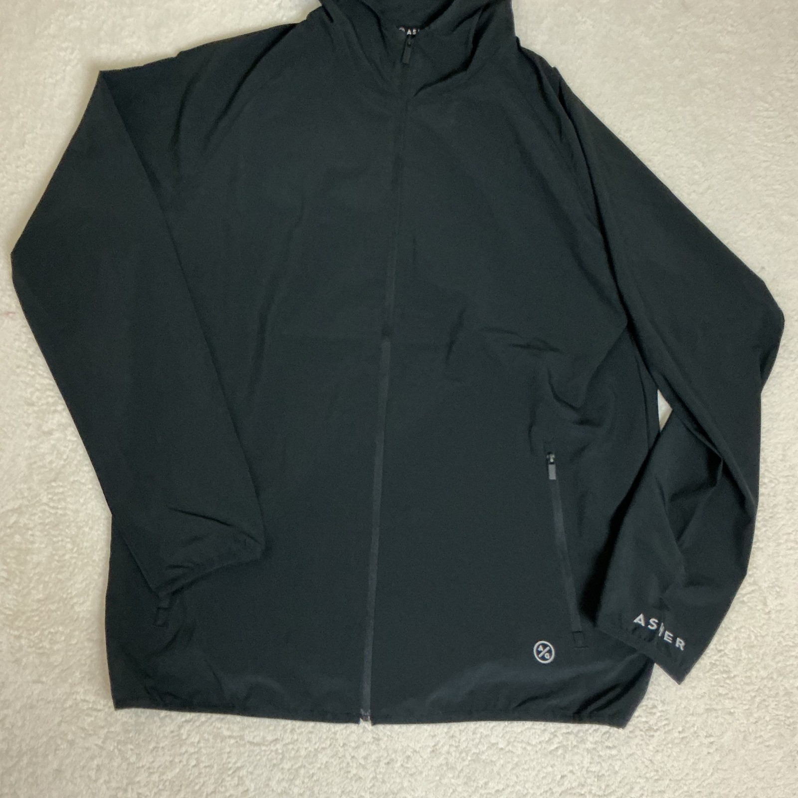 Asher Golf Windbreaker Jacket Mens Size Medium Black Hooded Full Zip Activewear — image 5 of 8